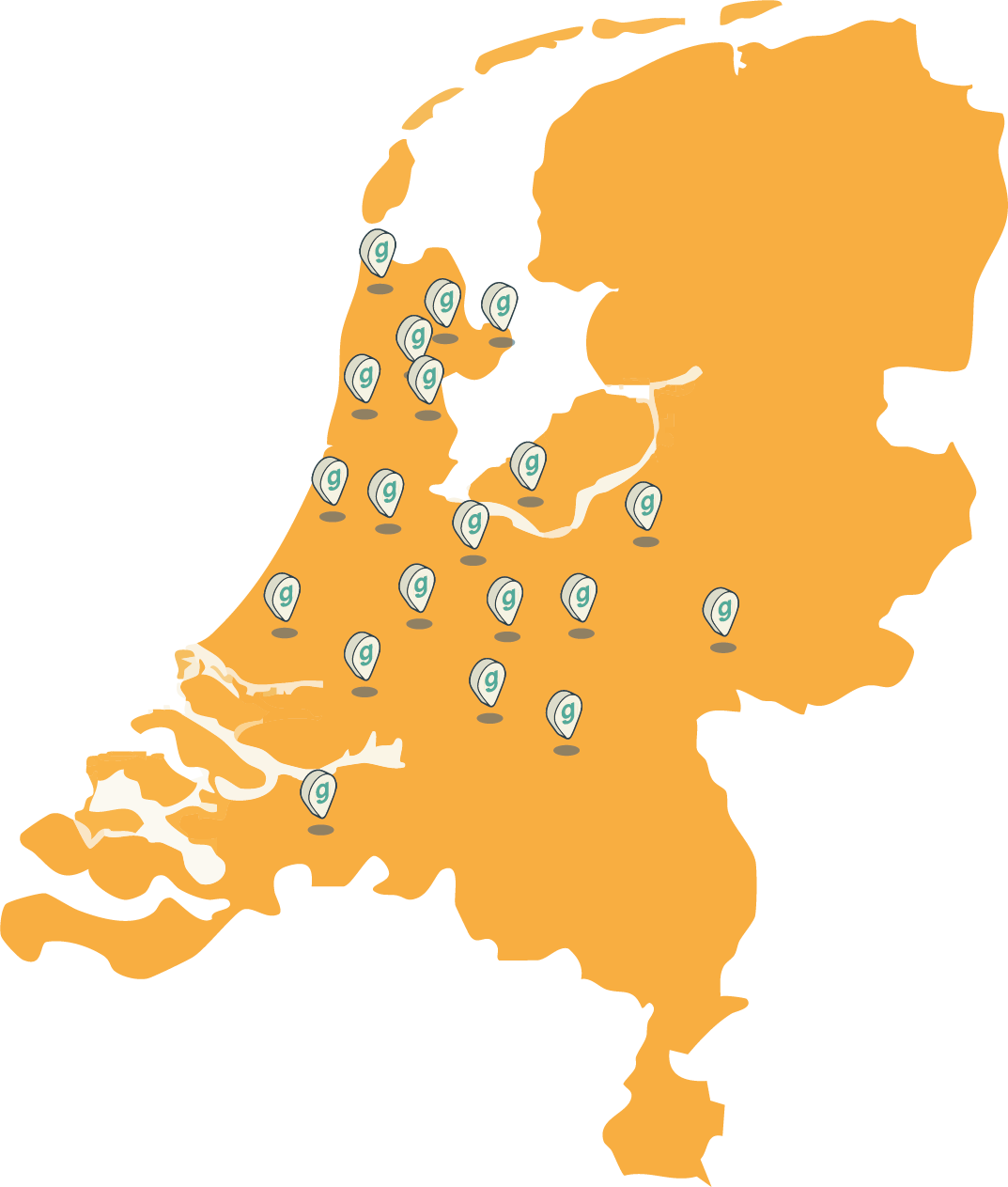 Kaart van Nederland met Goodbin locaties